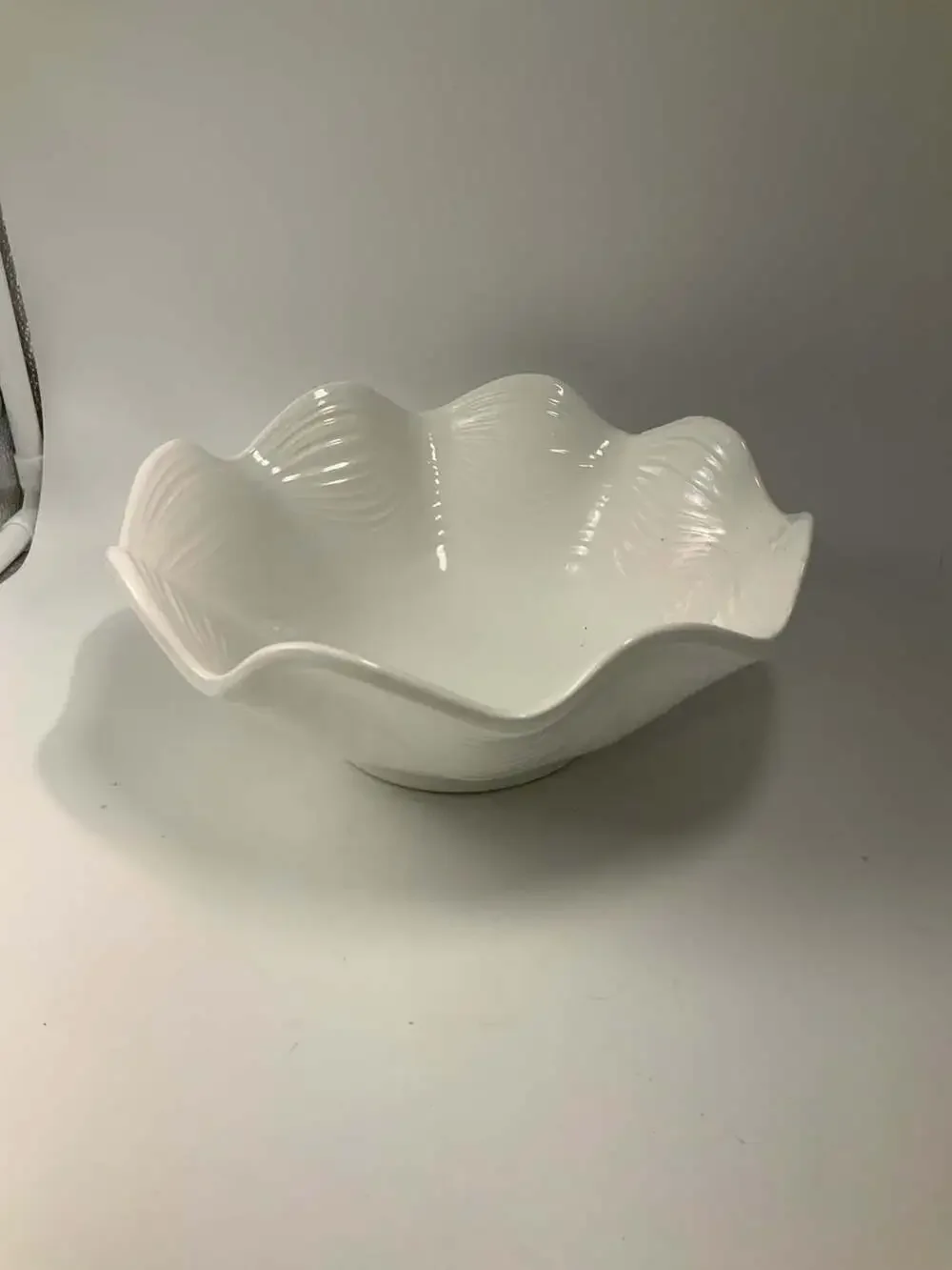 PP Home Portugal White Ceramic Scalloped Seashell Serving Bowl 9 Inches
